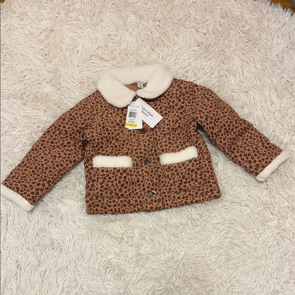 Calvin Klein Leopard Print Kids Jacket with Cream Accents